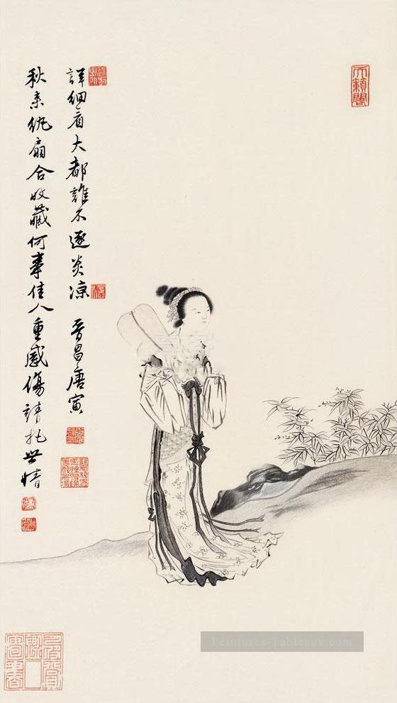 Tang yin maiden triptich chinois traditionnel Peintures à l'huile